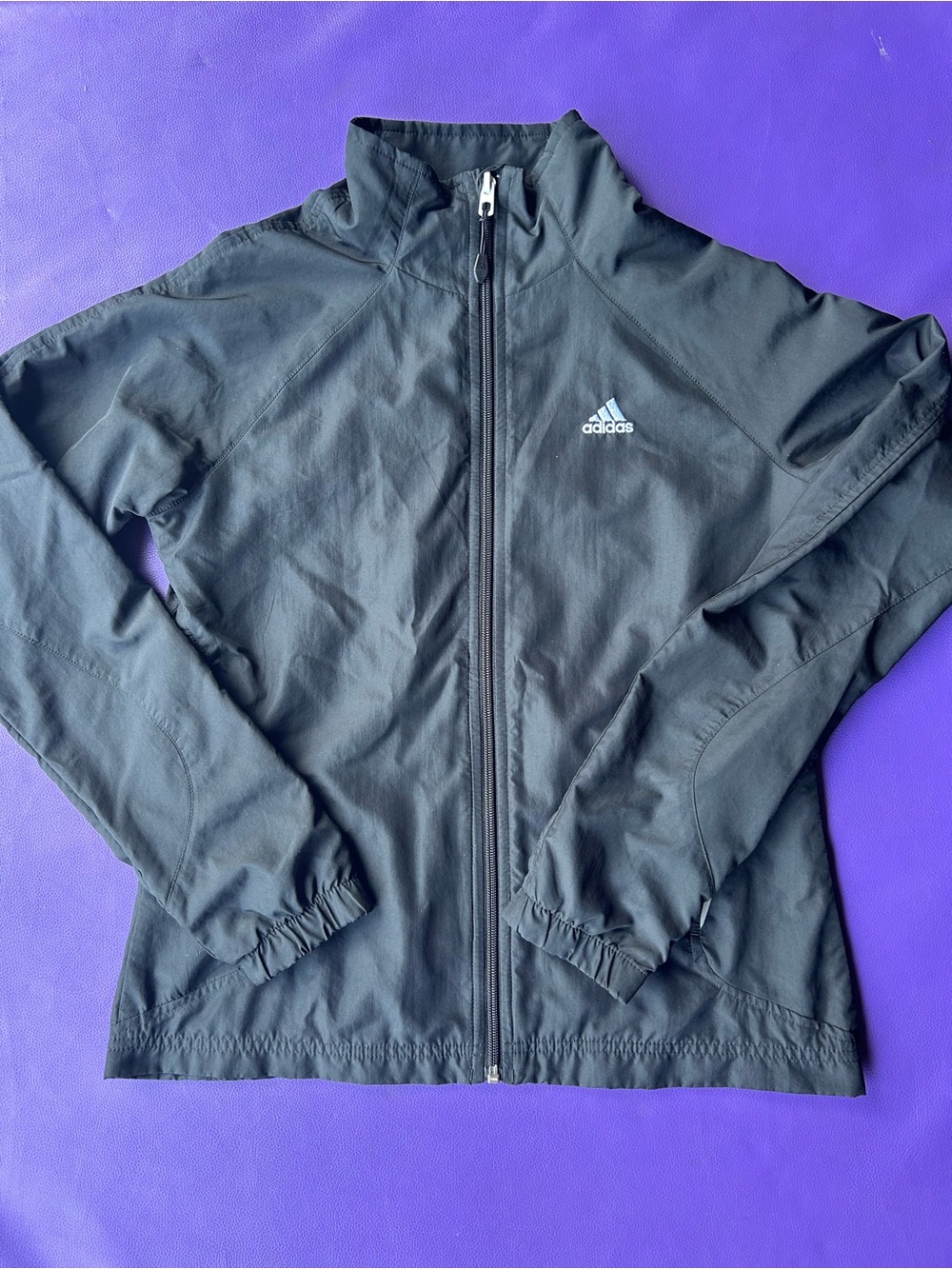 adidas Black Lightweight Full Zip-Front Track Jacket Windbreaker